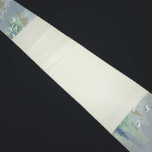 Load image into Gallery viewer, Fukuro Obi LavenderBlue Green White Flying Cranes Silk BB313V8