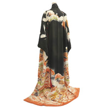 Load image into Gallery viewer, Furisode Vintage(1920-1950) Black Crane Birds Silk #11108Z1