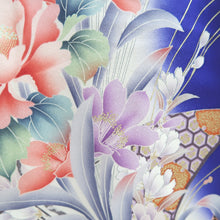 Load image into Gallery viewer, Furisode Blue Flower Tall Silk #10336F2