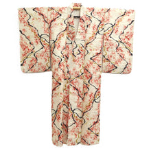 Load image into Gallery viewer, Kimono Vintage(1920-1950) Cream white Red Black Meisen Flower Silk #10770D4
