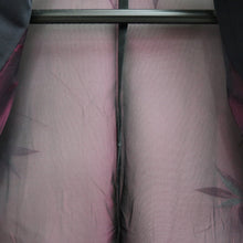 Load image into Gallery viewer, Kimono Vintage(1950-1980) Black Magenta See-Through Leaves Silk #10277E4