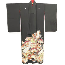 Load image into Gallery viewer, Tomesode Vintage(1920-1950) Black Crane Birds Hand painted Silk #10496B1