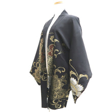 Load image into Gallery viewer, Haori Jacket Vintage(1950-1980) Black Gold Floral pattern Silk #10987F4
