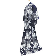 Load image into Gallery viewer, Yukata Vintage(1950-1980) Navy Bangasa Umbrella Cotton #10350F3
