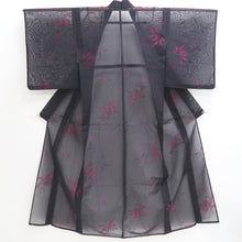 Load image into Gallery viewer, Kimono Vintage(1950-1980) Black Magenta See-Through Leaves Silk #10277E4