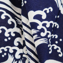 Load image into Gallery viewer, Yukata Vintage(1950-1980) White Navy Curling Wave Cotton #10487B1
