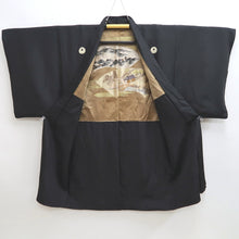 Load image into Gallery viewer, Men's Haori Vintage(1950-1980) Black Montsuki Temple Landscape Silk #9821B1