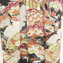 Load image into Gallery viewer, Tomesode Vintage(1920-1950) Black Crane Birds Hand painted Silk #10496B1