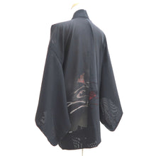 Load image into Gallery viewer, Haori Jacket Black Red Sheer Maple Leaf Silk #10908E5