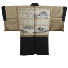 Load image into Gallery viewer, Men's Haori Vintage(1950-1980) Black Montsuki Kanji Landscape Silk #10414A2