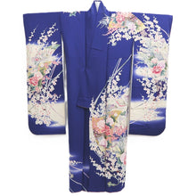 Load image into Gallery viewer, Furisode Blue Crane Birds Plum blossom Silk #10337F2