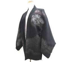 Load image into Gallery viewer, Haori Jacket Vintage(1950-1980) Black Silver Chrysanthemum Silk #9773A4