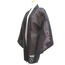 Load image into Gallery viewer, Haori Jacket Vintage(1950-1980) Black Red Sheer Floral pattern Silk #10978F3