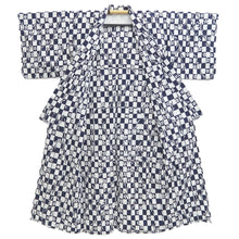 Load image into Gallery viewer, Yukata Vintage(1950-1980) White Navy Cherry Blossom Sakura Cotton #11101B1