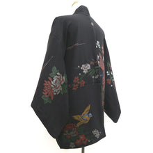 Load image into Gallery viewer, Haori Jacket Vintage(1950-1980) Black Plum blossom Bird Silk #10161D4