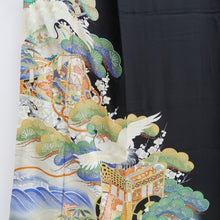 Load image into Gallery viewer, Tomesode Vintage(1920-1950) Black Hand painted Crane Birds Silk #10405A1