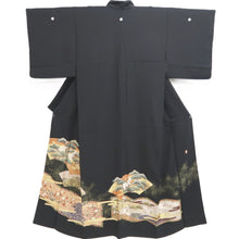 Load image into Gallery viewer, Tomesode Black Gold Crane Birds Pine Tree Tall Silk #10395F5