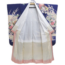 Load image into Gallery viewer, Furisode Blue Crane Birds Plum blossom Silk #10337F2