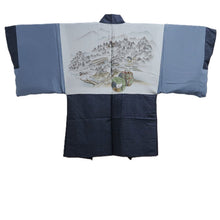 Load image into Gallery viewer, Men's Haori Blue Black Landscape Wide Silk #10440A3