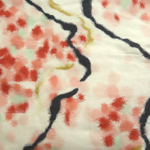 Load image into Gallery viewer, Kimono Vintage(1920-1950) Cream white Red Black Meisen Flower Silk #10770D4