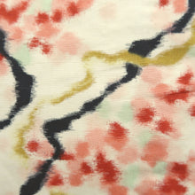 Load image into Gallery viewer, Kimono Vintage(1920-1950) Cream white Red Black Meisen Flower Silk #10770D4