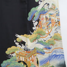 Load image into Gallery viewer, Tomesode Vintage(1920-1950) Black Hand painted Crane Birds Silk #10405A1