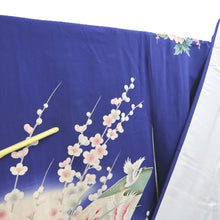 Load image into Gallery viewer, Furisode Blue Crane Birds Plum blossom Silk #10337F2