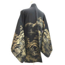 Load image into Gallery viewer, Haori Jacket Vintage(1950-1980) Black Gold Silver Landscape Mountain Silk #10827E2