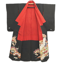 Load image into Gallery viewer, Tomesode Vintage(1920-1950) Black Crane Birds Hand painted Silk #10496B1