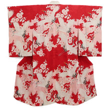 Load image into Gallery viewer, Juban Vintage(1950-1980) Red Pink Crane Birds Plum blossom Silk #10507B1