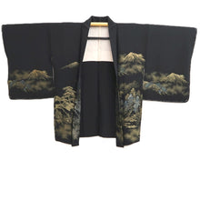 Load image into Gallery viewer, Haori Jacket Vintage(1950-1980) Black Gold Silver Landscape Mountain Silk #10827E2