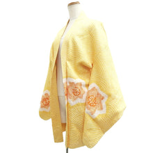 Load image into Gallery viewer, Haori Jacket Light Yellow Full Shibori Flower Wave Silk #10927F1