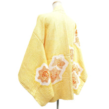 Load image into Gallery viewer, Haori Jacket Light Yellow Full Shibori Flower Wave Silk #10927F1