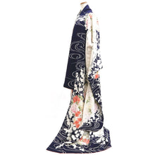 Load image into Gallery viewer, Furisode Dark Blue White Plum blossom Branch Tall Silk #10327F1