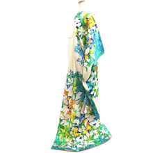 Load image into Gallery viewer, Furisode White Blue Green Plants Silk #10317F1