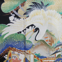 Load image into Gallery viewer, Tomesode Vintage(1920-1950) Black Hand painted Crane Birds Silk #10405A1