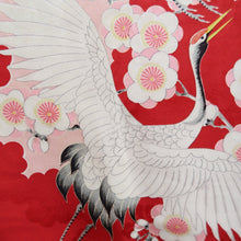 Load image into Gallery viewer, Juban Vintage(1950-1980) Red Pink Crane Birds Plum blossom Silk #10507B1