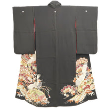 Load image into Gallery viewer, Tomesode Vintage(1920-1950) Black Crane Birds Hand painted Silk #10496B1