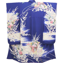 Load image into Gallery viewer, Furisode Blue Crane Birds Plum blossom Silk #10337F2