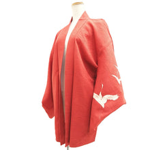 Load image into Gallery viewer, Haori Jacket Vintage(1950-1980) Vermillion Crane Birds Curling Wave Silk #10607C2