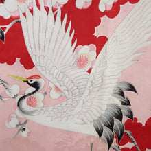 Load image into Gallery viewer, Juban Vintage(1950-1980) Red Pink Crane Birds Plum blossom Silk #10507B1