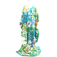 Load image into Gallery viewer, Furisode White Blue Green Plants Silk #10317F1