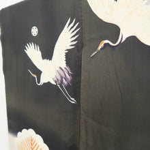 Load image into Gallery viewer, Furisode Vintage(1920-1950) Black Crane Birds Silk #11108Z1