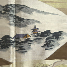 Load image into Gallery viewer, Men's Haori Vintage(1950-1980) Black Montsuki Temple Landscape Silk #9821B1