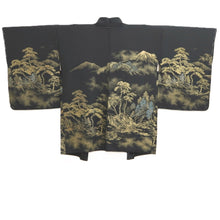 Load image into Gallery viewer, Haori Jacket Vintage(1950-1980) Black Gold Silver Landscape Mountain Silk #10827E2