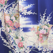 Load image into Gallery viewer, Furisode Blue Crane Birds Plum blossom Silk #10337F2
