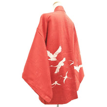 Load image into Gallery viewer, Haori Jacket Vintage(1950-1980) Vermillion Crane Birds Curling Wave Silk #10607C2