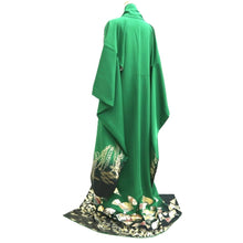 Load image into Gallery viewer, Furisode Green Black Gold Folding Fan Willow Tall Silk #10557B4