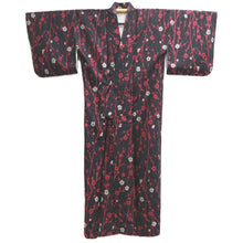 Load image into Gallery viewer, Kimono Vintage(1920-1950) Black Red Meisen Plum blossom Branch Silk #10771D4