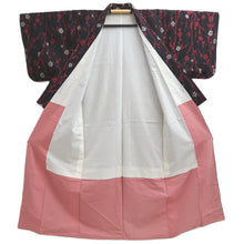 Load image into Gallery viewer, Kimono Vintage(1920-1950) Black Red Meisen Plum blossom Branch Silk #10771D4